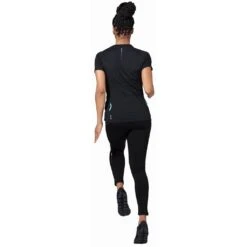 Odlo T-Shirt Crew Neck Short Sleeve 1/2 Zip Axalp Trail Femme Noir -Salomon Boutique main 313901 60279 Model Back FullBody 2 a793