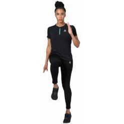 Odlo T-Shirt Crew Neck Short Sleeve 1/2 Zip Axalp Trail Femme Noir -Salomon Boutique main 313901 60279 Model Front FullBody 2 2be8
